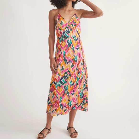 Marine Layer Archive Emma Wrap Midi Dress Multicolor Ikat Print Size XL NWT - Picture 3 of 8
